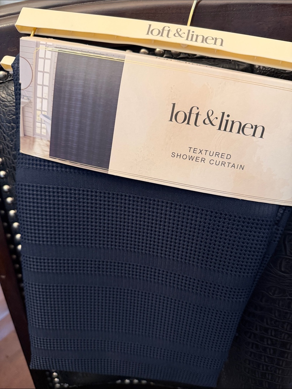 Beautiful 72 x 72 Deep Navy Loft & Linen Textured Shower Curtain